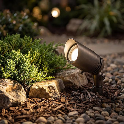 Kichler MR-16 Low Voltage Landscape Spotlight Light, Centennial Brass | Adjustable cowl directs precise uplighting for trees and architectural accents (2.5" x 6"), 15485CBR