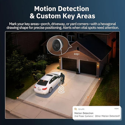 Girafit 2K 3MP Window Camera with 20°Tilt Angle Camera for Second Floor,2.4GHz/5GHz WiFi Cameras for Home Security,ChroMax AI Color Night Vision,Security Camera for Outdoor Monitor,Motion Detection