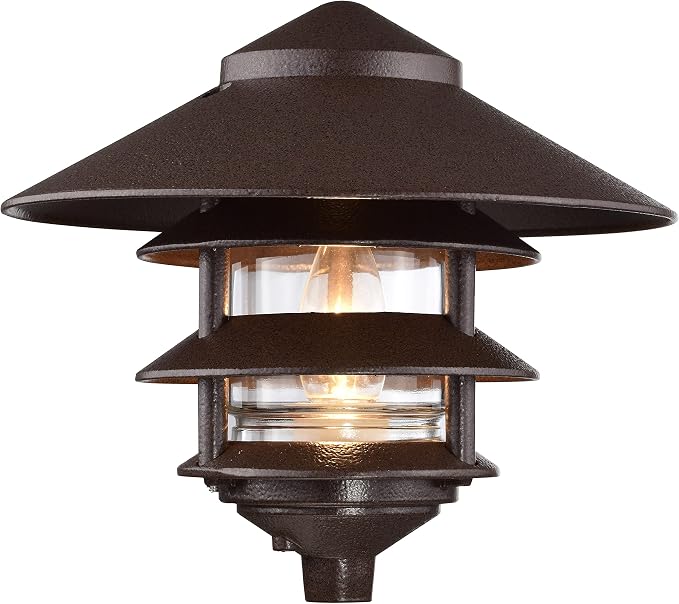 Nuvo SF76/637/04 Outdoor Pagoda Landscape Pathway Light 3 Tier - Large Hood (4 PACK) Old Bronze | 3-tier large hood, Aluminum and glass, Pole mount, E26 medium base, Wet location rated