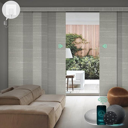 Yoolax Custom XL Smart Sliding Door Blinds, Motorized Sliding Panel Blinds Compatible with Alexa, Light Filtering Vertical Blinds for Glass Doors, Patio Doors, Closet Doors, Half Shading Woven Dune