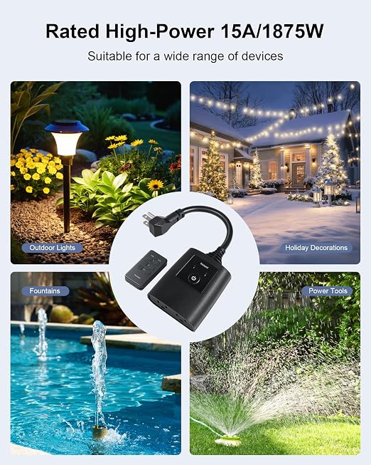 2 Independent Control Outdoor Remote Outlets with Magnetic Switch