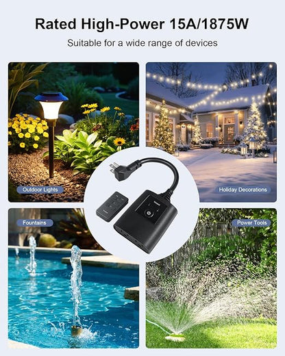 2 Independent Control Outdoor Remote Outlets with Magnetic Switch