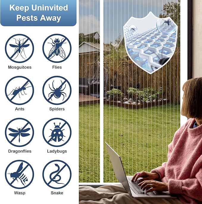 METAONLY Magnetic Screen Door Mesh Fits 72" x 80" Door - Curtain Size 74" x 82", Works for Patio, Sliding Door, Keeps Bug Mosquito Out, Fresh Air Flow, White