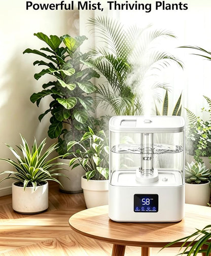 KZF 4L Top Fill Humidifiers for Bedroom & 40H Runtime - Cool Mist Humidifier, 3 Mist Levels, 8H Timer, Essential Oil Tray, Humidity Display, Quiet for Baby, Plants, Large Room (White, 4, Liters)