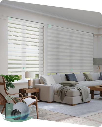 Yoolax Motorized Zebra Blinds Compatible with Alexa,Motorized Blinds with Remote Smart Automatic Custom Electric Window Blinds Cordless Indoor Light Filtering for Home Bedroom Kitchen (Sheer White)
