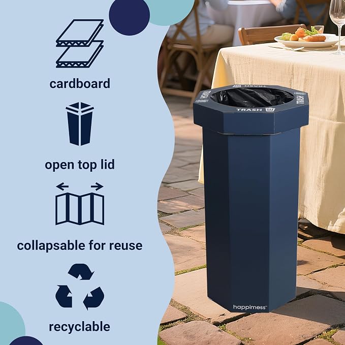 happimess Fleur 25 Gal Trash Can Bin, Denim Blue, Set of 2