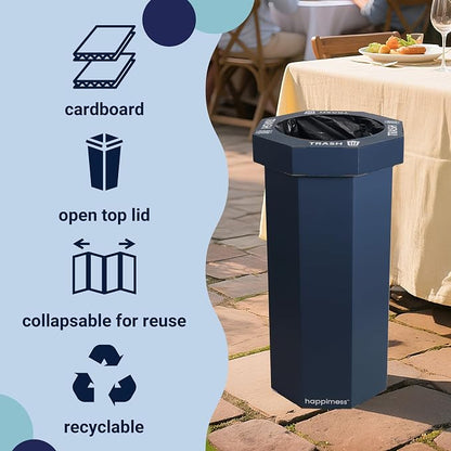 happimess Fleur 25 Gal Trash Can Bin, Denim Blue, Set of 2