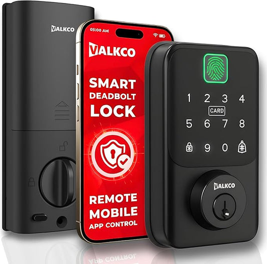 VALKCO Smart Deadbolt V600BF – Smart Door Lock for Front Door, Keyless Entry Door Lock with Fingerprint, Touch Keypad, RFID Card and Mobile App Control, Auto Lock, DIY Easy Install, IP65 Weatherproof.