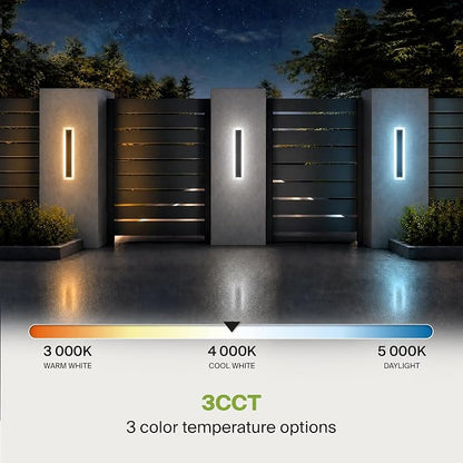 ASD LED 24" Long Wall Mount Light Fixture, Outdoor & Indoor Linear Sconce | 3CCT, Dimmable, Waterproof, Anti-Rust, ETL Listed | 24W 2000LM 3000-5000K 100-277V | Exterior Porch Lighting | Black