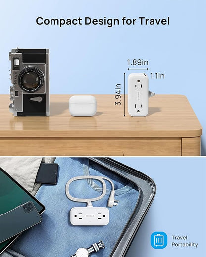 TROND 360° Rotating Flat Plug Power Strip, 1.5FT Extension Cord with 4 USB Ports, 4 Wide Spaced AC Outlets, Wall Mount, 900J Surge Protector for Office Travel Dorm Room Essentials, White