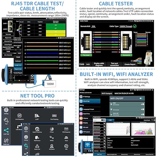 Rsrteng CCTV Camera Tester, 8K 32MP IP Camera Tester with POE++ Max 90W 8MP CVI TVI AHD SDI CVBS Camera Tester 7inch IPS Touch Screen CCTV Tester Support SFP, WiFi HD IPC Tester IPC-9800ADHS Pro
