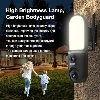 EVERSECU Dual Lens Waterproof Wall Light Camera, 3K Video, 1200LM Floodlight, 2 Way Audio, PTZ Auto Tracking, Support ONVIF & RTSP & Alexa, Cloud/SD Storage, Outdoor Wired WiFi Security Camera