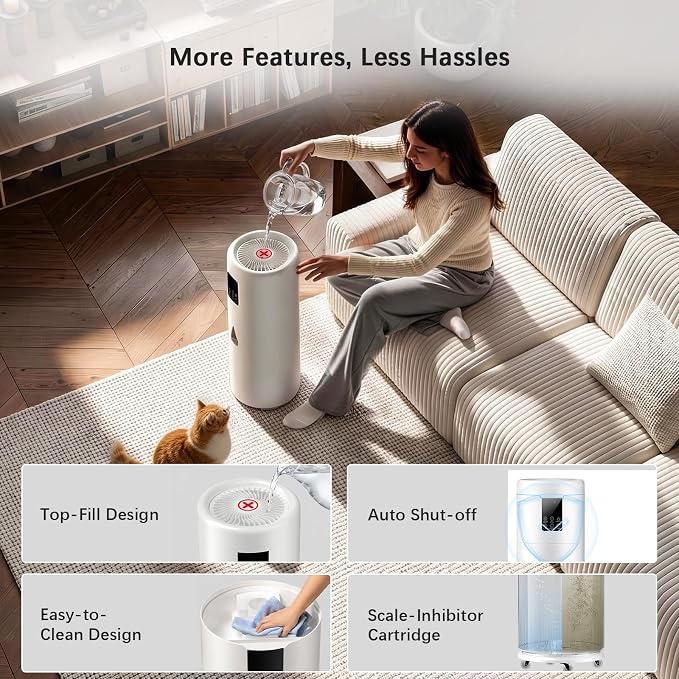 Humidifiers for Large Room Home Bedroom 2000 sq.ft. 17L/4.5Gal Large Humidifier with Extension Tube & 4 Speed Mist,Top Fill Wholehouse Humidifier with 360°Nozzle for Plant Office Commercial Greenhouse