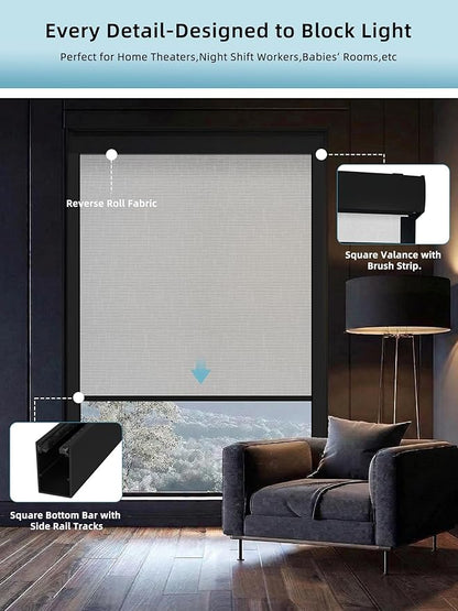 SmartWings Motorized Smart Blinds with Remote, Custom Automatic 100% Blackout Roller Shade Compatible with Alexa/Homekit/Google, Electric Smart Blinds for Indoor Windows, Safari White