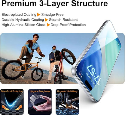 OneFish Screen Protector Privacy Glass for iPhone 17 [6.3 Inch] Airbag Edge Protection,Anti Spy Private Tempered Film with Installation Frame, 9H Glass Scratch Resistant, Easy Installation, 2 Pack.