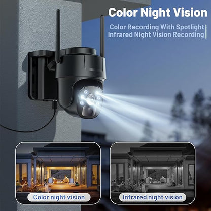 KKB 4G LTE Cellular Security Camera, No WiFi Security Camera Outdoor Built-in SIM Card and 64GB SD Card, Solar Powered, 2K Wireless Cam Color Night Vision, PIR Motion Sensor, PTZ 355° View, 2-Way Talk