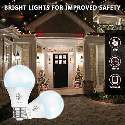 Gonhom 2 Pack Dusk to Dawn Light Bulbs Outdoor, 5000K-Daylight, 720LM, 9W(60W Equivalent) A19 E26 Automatic On/Off LED Light Bulbs, Dusk to Dawn LED Outdoor Lighting for Porch Garage Patio