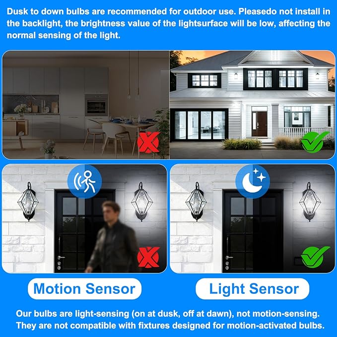 DAYBETTER 8 Pack A19 Dusk to Dawn Light Bulbs Outdoor, Auto On/Off Photocell Sensor LED Light Bulb for Porch & Security Lighting, 60W Equivalent, Energy Efficient 9W, Daylight 5000K, E26 Base