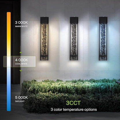 ASD LED 24" Bubble Glass Wall Light Fixture, Outdoor Dusk to Dawn Sconce | 3CCT, Waterproof, Photocell, ETL Listed | 12W 500LM 3000-5000K 120V | Exterior Lantern, Porch Lighting | Black, 2 Pack