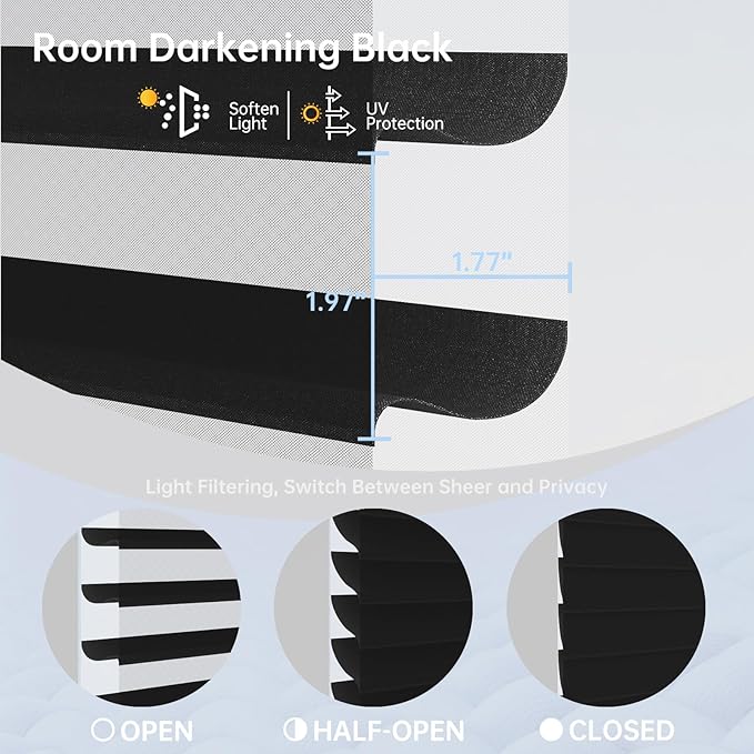 Motorized Sheer Shades with Remote, Automatic Dual-Layered Shades for Windows, Smart Light Filtering Blinds Compatible with Alexa, Custom Size (Room Darkening Black)