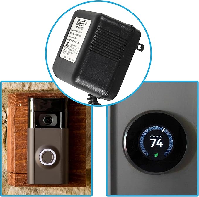 HQRP 24V AC Adapter Transformer Compatible with Ecobee Google Nest Honeywell Emerson Ecobee4 Smart WiFi Thermostat, Wyze Ring Blink Video Doorbell C-Wire, 25ft Cable, ETL Listed