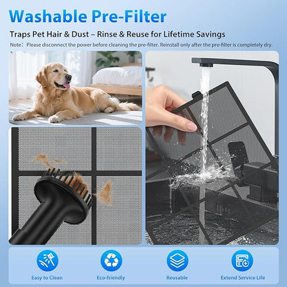 FreAire Air Purifiers for Home Large Room Up to 2600 Ft², HEPA Air Purifier with Washable Filter & Air Quality Display, Powerful Turbo Mode Air Cleaner for Pet Hair Odors Smoke Dust, HAP605