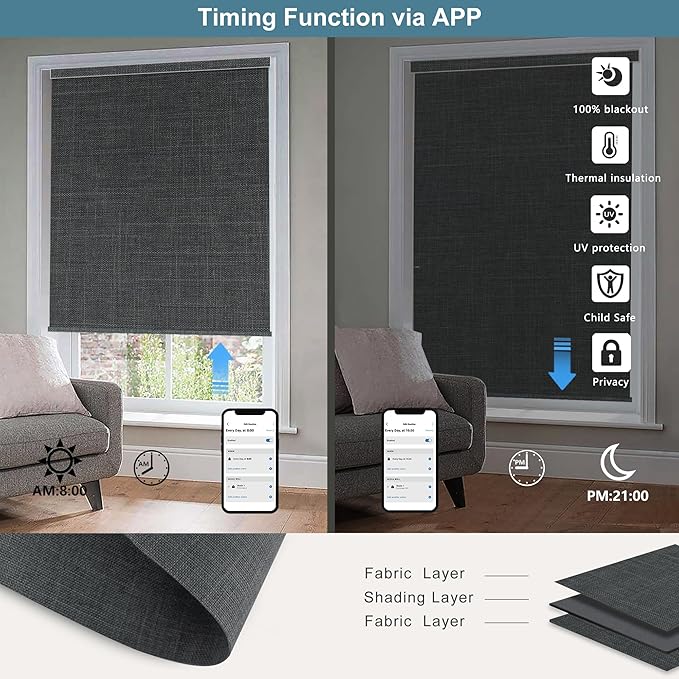 Bringnox Motorized Blinds with Remote,100% Blackout Smart Roller Blinds Compatible with Google Home and Alexa Via HUB,and Motorized Window Blinds Customized