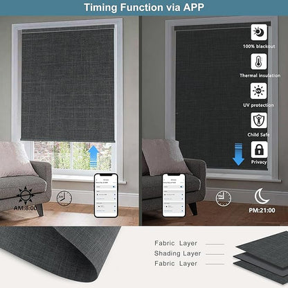 Bringnox Motorized Blinds with Remote,100% Blackout Smart Roller Blinds Compatible with Google Home and Alexa Via HUB,and Motorized Window Blinds Customized