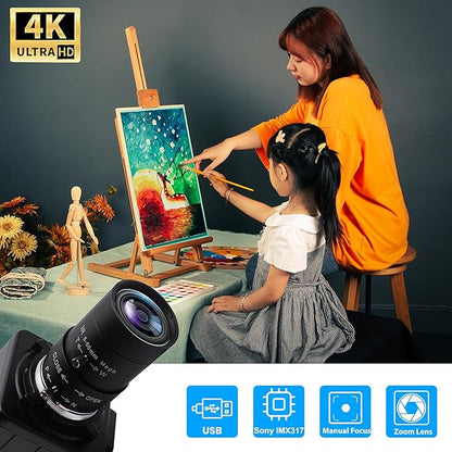 SVPRO 4K Ultra HD Webcam USB Digital Industrial Camera with CS Mount 5-50mm Telephoto Zoom Manual Lens UVC Free Drive,10X Optical Zoom Video Camera with Sony IMX317 Sensor