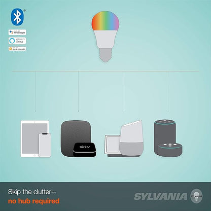 SYLVANIA SMART+ Bluetooth Full Color and Tunable White A19 LED Bulb, Fully Dimmable, Compatible with Alexa, Apple HomeKit and Google Assistant, 1 pack