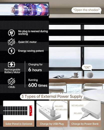 Kincmo Motorized Blinds with Remote, Motorized Zebra Shades Work with Apple Homekit,Alexa,Google Home, Customized Electric Blinds with Remote,App,Voice Control (100% Blackout Gentle Black)
