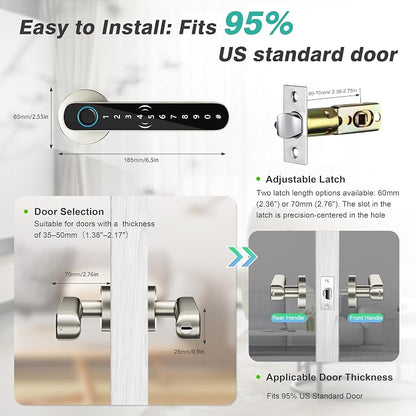 5 in 1 Fingerprint Door Handle with Keypad Control, APP Control, Key Card