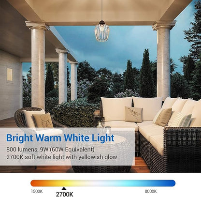 DEWENWILS 4 Pack A19 Dusk to Dawn LED Light Bulbs Outdoor, 9W (60W Equivalent) LED Light Bulb 2700K Warm White, Automatic On/Off Light Bulbs for Porch Courtyard, 800 LM, E26 Base, UL Listed
