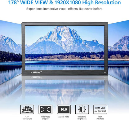Haiway 15.6 inch Small Computer Monitor, High Resolution 1920x1080P Small hdmi Monitor with HDMI/VGA/BNC/AV/USB Port for PC, Laptop, CCTV Security Monitors with Remote Control, Built-in Speakers