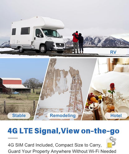 4G LTE Cellular Security Camera –2K HD No Wi-Fi Needed Wireless Indoor Cameras with SIM Card, Night Vision, AI Motion Detection, Battery Powered for Cabin, RV, Barn,Off-Grid Use