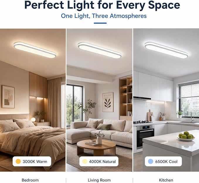 Modern LED Ceiling Lighting with Remote,3Ft Smart LED Ceiling Lamp,50W High Brightness Linear Flush Mount Light Fixture,36.2" Dimmable Led Ceiling Light for Kitchen,Garage,Hallway