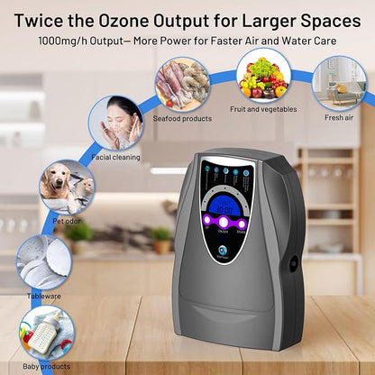 Ozone Machine Generator, Multifunctional with Timer, 1000mg/h Portable Ozone Machine for Home, Kitchen, Office, Cleaning Water, Fruits and Vegetables