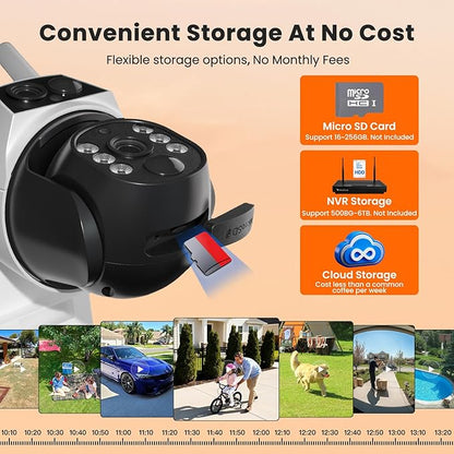 Solar Dual Lens VeryFocal Wireless Security Camera - 6MP QHD 360° PTZ, AI Tracking, 10400mAh + 5.5W Solar, WiFi 6, Standalone/NVR Add-on, Color Night Vision, IP66 Waterproof for Outdoor Home