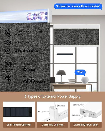 Motorized Blinds with Remote: Kincmo 100% Blackout Roller Shades Work with Apple Homekit,Alexa,Google Home, Customized Electric Blinds with App,Voice Control (100% Blackout Meridian Midnight)