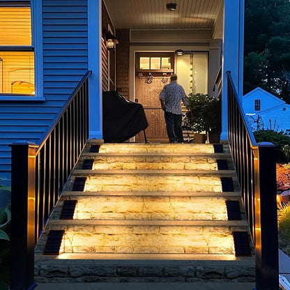 JOFIOS Solar Step Lights for Outside, 12pack Solar Stair Lights Outdoor Waterproof IP67, Deck Step Lights, Outdoor Light Decor for Staircase, Patio, Front Step, Pathway, Front Porch(Warm Brown)