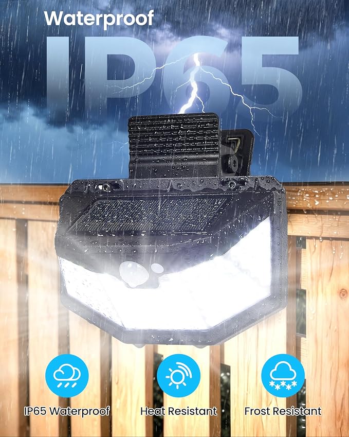 800LM Clip On Solar Lights Outdoor, 270° Wide Angle Motion Sensor Outdoor Lights with 115 LEDs & 3 Modes, IP65 Waterproof Solar Fence Lights Outdoor for Deck, Gutter, Patio, Backyard, Railing 6Pack