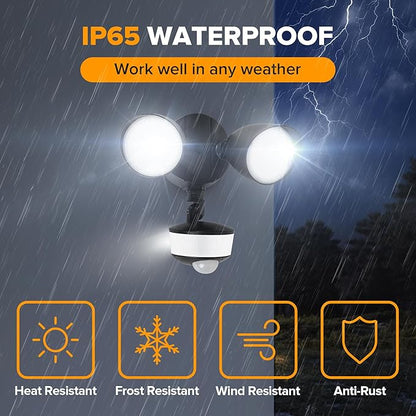 LUTEC 34W 3700 Lumen LED Security Light Motion Sensor Outdoor Lights with Night Light, 5000K Daylight, IP65 Waterproof, Dusk to Dawn, Hardwired Motion Detector Flood Light for Garage, Yard-Black
