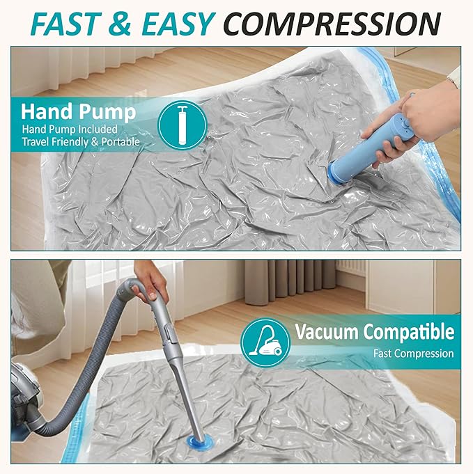 Vacuum Storage Bags with Hand Pump, Vacuum Seal Space Saver Bags,35 Combo | 80% Space-Saving Bags for Clothing, Blankets, Pillows, Bedding & Comforters; Multi-Size Variety Pack for Home & Travel