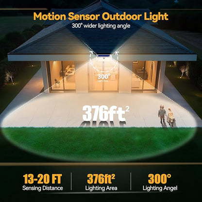TECKNET 416 LED Solar Powered Outdoor Lights, 270° Angle & 3 Lighting Modes Motion Sensor Light Outdoor, Security Solar Lights Waterproof - 2 Pack, White Color & Warm Light