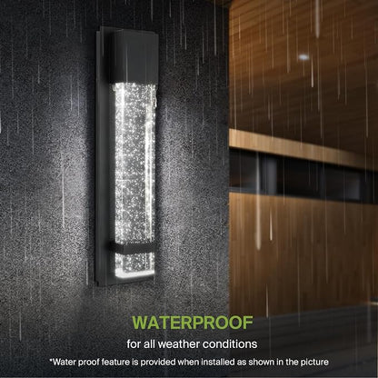 ASD LED 18" Bubble Glass Wall Light Fixture, Outdoor & Indoor Seeded Sconce | 3CCT, Waterproof, Dimmable, ETL Listed | 12W 500LM 3000-5000K 120V | Exterior Lantern, Porch Lighting | Black, 2 Pack