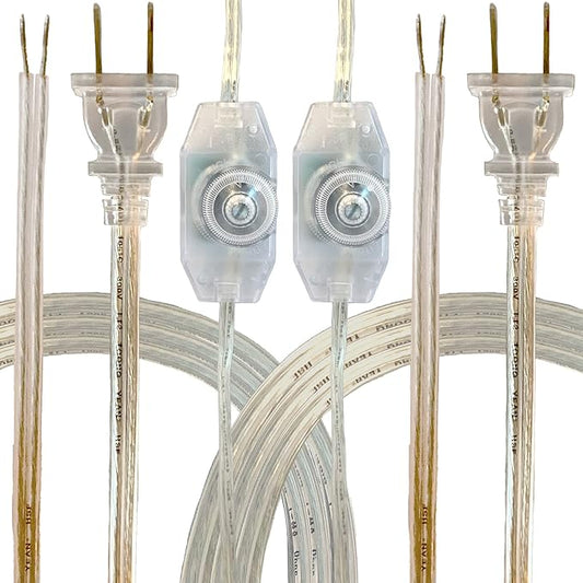 Royal Designs, Inc. 8 Foot Replacement Lamp Cord with Molded Plug and Rotary Dimmer Switch, Stripped Ends Ready for Wiring, SPT-1 Safe for USA, CO-1001D-SL-8-2, Silver, Pack of 2