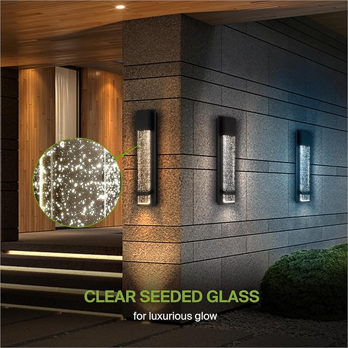 ASD LED 18" Bubble Glass Wall Light Fixture, Outdoor & Indoor Seeded Sconce | 3CCT, Waterproof, Dimmable, ETL Listed | 12W 500LM 3000-5000K 120V | Exterior Lantern, Porch Lighting | Black, 4 Pack