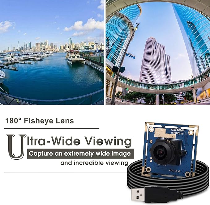 SVPRO 1080P USB Camera Module, Fisheye Wide Angle, UVC Webcam Board 1080P/30fps, 480P/100fps,Computer Machine Vision Industrial Camera for Android Linux Windows Mac OS