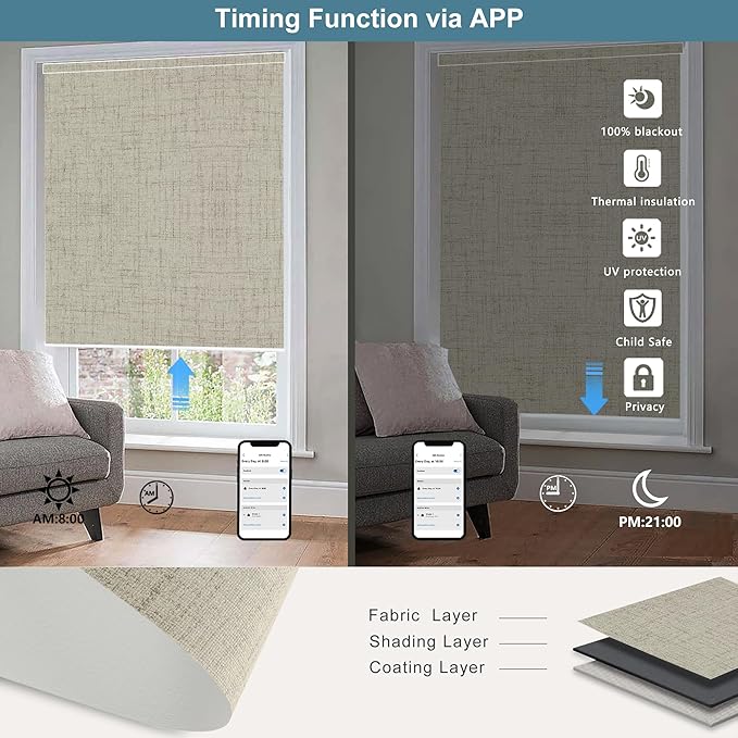 Bringnox Motorized Blinds with Remote,100% Blackout Smart Roller Blinds Compatible with Apple Homekit Google Home and Alexa Via HUB,and Customized (Vigor Sage-10)