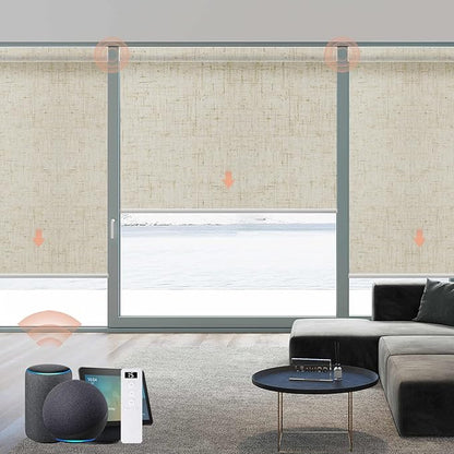 Motorized Blinds Roller Shade with Remote: Canisteo Automatic Smart Blind for Windows 100% Blackout, Electric Blinds Compatible with Alexa/Google Home/Apple Homekit, Customized Size, Linen Stone